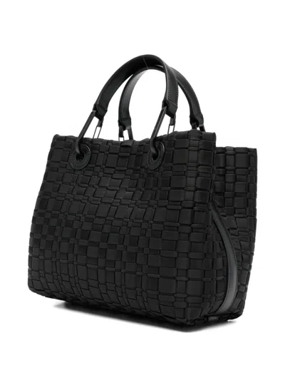 Emporio Armani Myea Small Shopper Bag In Woven Nylon In Black