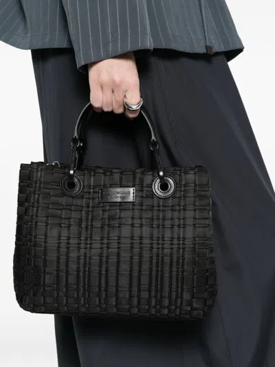 Emporio Armani Myea Small Shopper Bag In Woven Nylon In Black