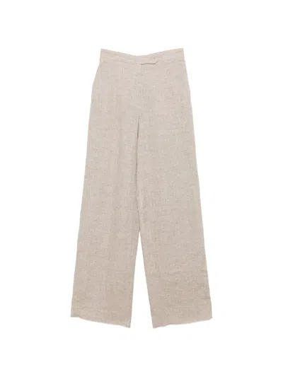 Emporio Armani Linen Trousers High Waist Wide Leg Textured In Neutral