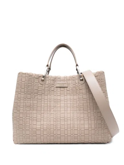 Emporio Armani Myea Medium Shopper Bag In Woven Nylon In Neutral