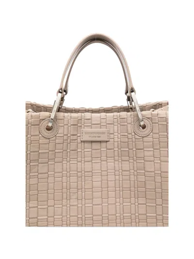 Emporio Armani Myea Medium Shopper Bag In Woven Nylon In Neutral