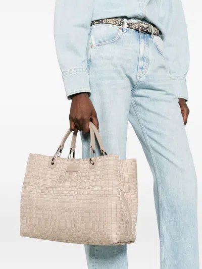 Emporio Armani Myea Medium Shopper Bag In Woven Nylon In Neutral