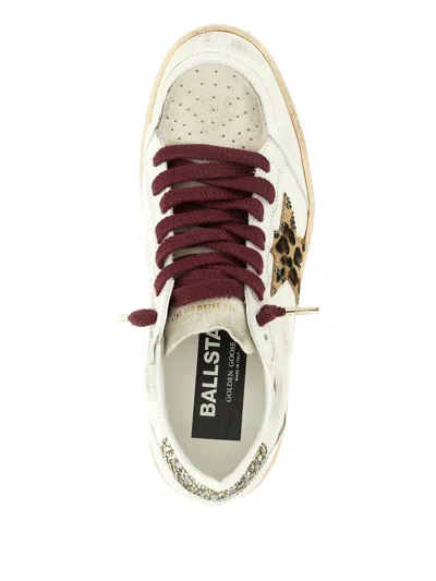 Golden Goose Ballstar White Low Top Sneakers With Glittered Star Patch On The Side And Glittered Heel With Logo L In Multi
