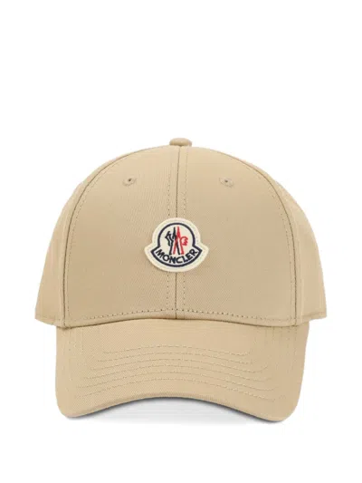 Moncler Beige Baseball Cap With Embroidered Logo In Brown