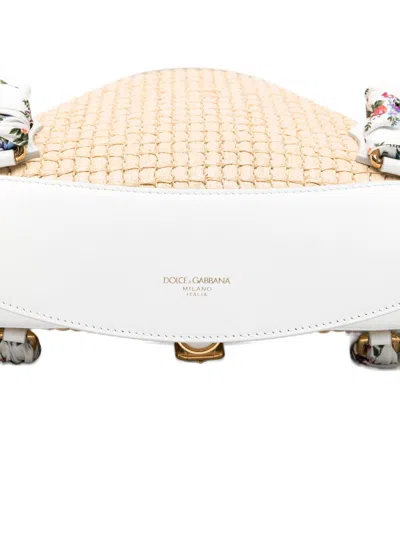 Dolce & Gabbana Borsa A Spalla Coffa Capri In Rafia Con Stampa Floreale Dolce E Gabbana In Neutral