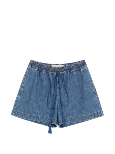 Valentino Denim Chambray Shorts Woman Blue 40 In Blue
