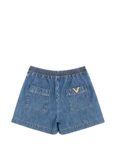 Valentino Denim Chambray Shorts Woman Blue 40 In Blue