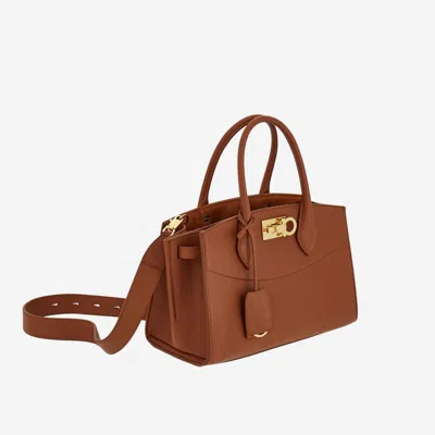 Ferragamo Medium Studio North-west Leather Top Handle Bag In Brown