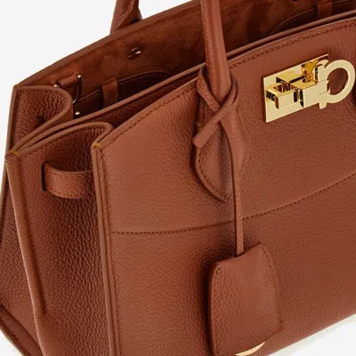 Ferragamo Medium Studio North-west Leather Top Handle Bag In Brown
