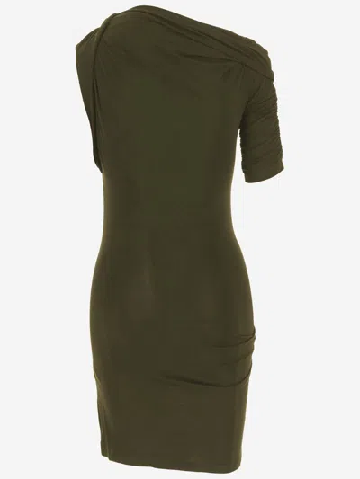 Jacquemus Asymmetric Green Mini Dress With Gathered Details In Green