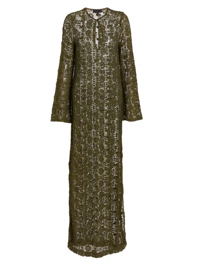 Nili Lotan Della Crocheted Cotton Maxi Dress In Green