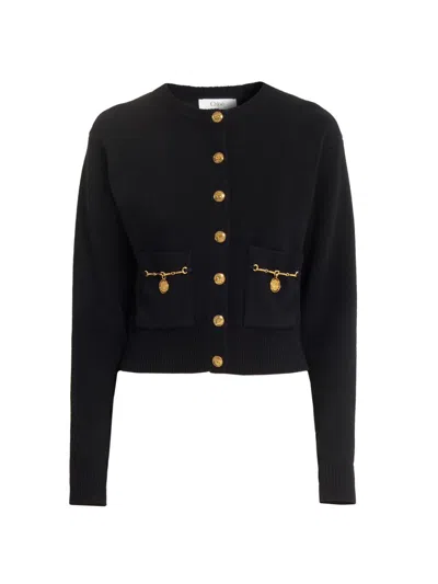 Chloé Chloe Embellished-pocket Wool And Cashmere-blend Cardigan In Black