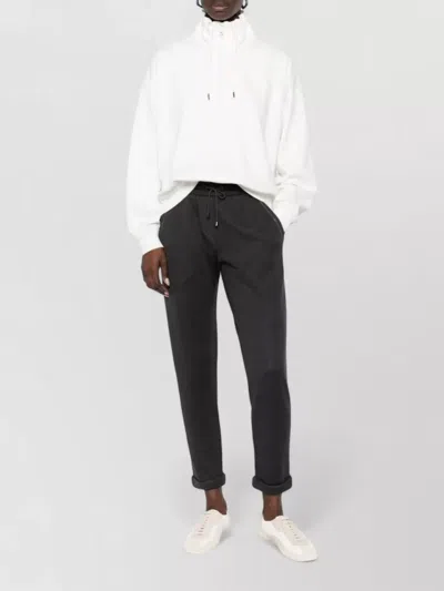 Brunello Cucinelli Cotton High Neck Sweater Drawstring Collar In White