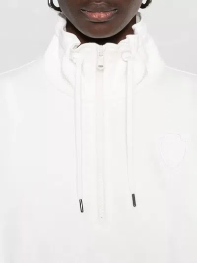 Brunello Cucinelli Cotton High Neck Sweater Drawstring Collar In White