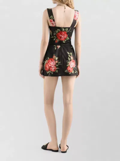 Dolce & Gabbana Floral-print Cotton Bustier Mini Dress In Black