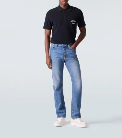 Givenchy Dark Blue Polo Shirt With Logo Embroidery Men In Black
