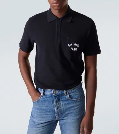 Givenchy Dark Blue Polo Shirt With Logo Embroidery Men In Black