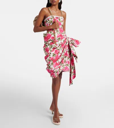 Chloé Bow-detailed Ruched Lace-trimmed Floral-print Swimsuit In Multi
