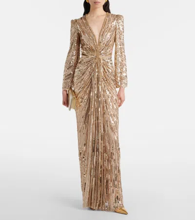 Jenny Packham Darcy Sequin-embellishment Maxi Dress In Sand