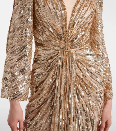 Jenny Packham Darcy Sequin-embellishment Maxi Dress In Sand