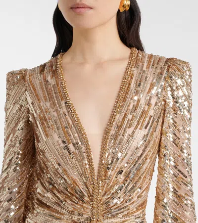 Jenny Packham Darcy Sequin-embellishment Maxi Dress In Sand