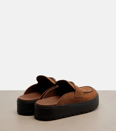 Prada Nubuck Flatform Mules In Brown