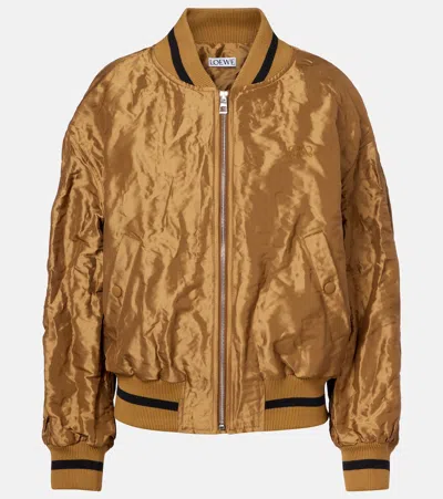 Loewe Womens Toffee Crinkled-texture Striped-trim Woven Bomber Jacket In Brown