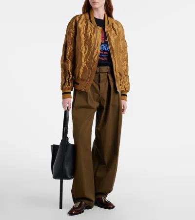Loewe Womens Toffee Crinkled-texture Striped-trim Woven Bomber Jacket In Brown