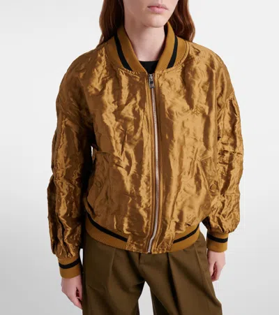 Loewe Womens Toffee Crinkled-texture Striped-trim Woven Bomber Jacket In Brown