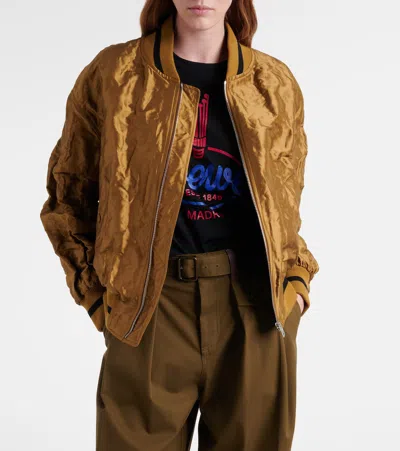Loewe Womens Toffee Crinkled-texture Striped-trim Woven Bomber Jacket In Brown