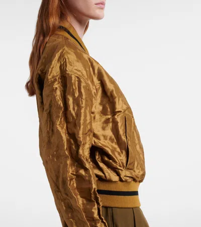 Loewe Womens Toffee Crinkled-texture Striped-trim Woven Bomber Jacket In Brown