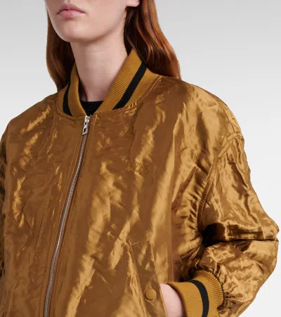 Loewe Womens Toffee Crinkled-texture Striped-trim Woven Bomber Jacket In Brown