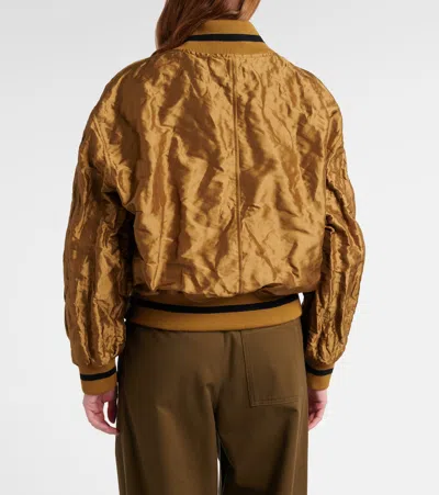 Loewe Womens Toffee Crinkled-texture Striped-trim Woven Bomber Jacket In Brown