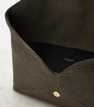 Saint Laurent Leather Cassandre Envelope Pouch In Gray