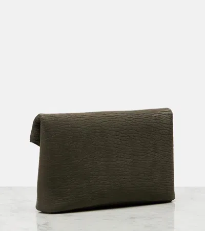 Saint Laurent Leather Cassandre Envelope Pouch In Gray