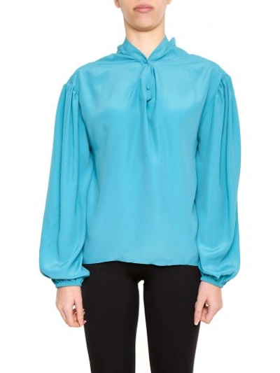 Shop Balenciaga Silk Blouse In Turquoise|celeste