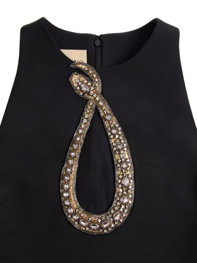Valentino Garavani Rhinestone Snake Embroidery Crepe Couture Short Dress In Black