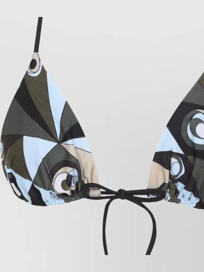 Pucci Polyamide Triangle Bikini Top Geometric Pattern In Green