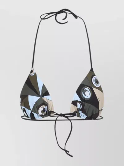 Pucci Polyamide Triangle Bikini Top Geometric Pattern In Green