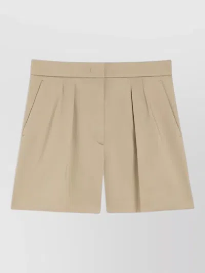 Max Mara Khaki Green Stretch Cotton Satin Mxmtabacco Shorts In Brown