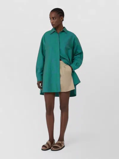 Max Mara Khaki Green Stretch Cotton Satin Mxmtabacco Shorts In Brown