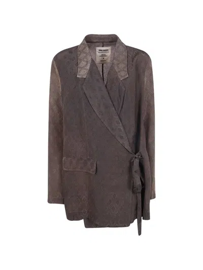 Uma Wang Printed Wrap Jacket In Brown