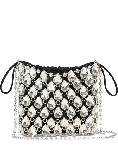Self-portrait Silver Crystal Chainmail Mini Bag In Multi