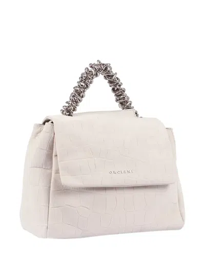 Orciani Crocodile-effect Chain-link Shoulder Bag In White