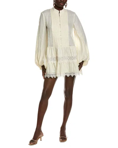 Bardot Antonia Lace Trim Long Sleeve Linen Minidress In Neutral