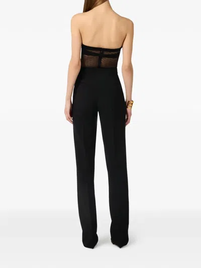 Elisabetta Franchi Shoulder Bare Bodysuit Mesh Panel Geometric In Black