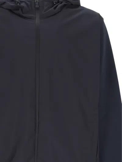 Herno Hooded Zip Blue White Polyester Jacket In Blue