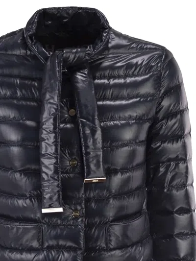 Herno Ultra Light Down Jacket With Bow Neckline In Black