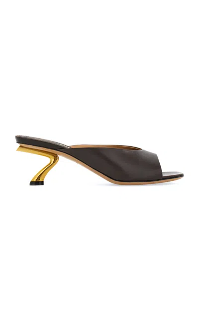 Ferragamo Igea S-shaped Kitten Heel Sandal In Black