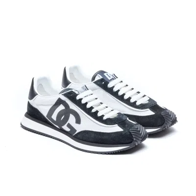 Dolce & Gabbana Aria White And Black Running Sneakers With Logo Detail In Suede And Tech Fabric Man In Multi